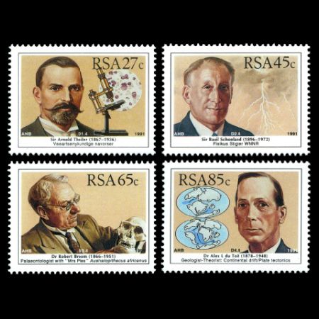 Dr Robert Broom among other South African Scientists on stamps of Soith Africa 1991