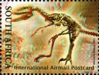 Fosil of Afrovenator dinosaur on 3D stamp of South Africa 2009