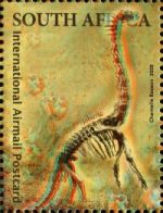 Fossil of Jobaria dinosaur on 3D stamp of South Africa 2009