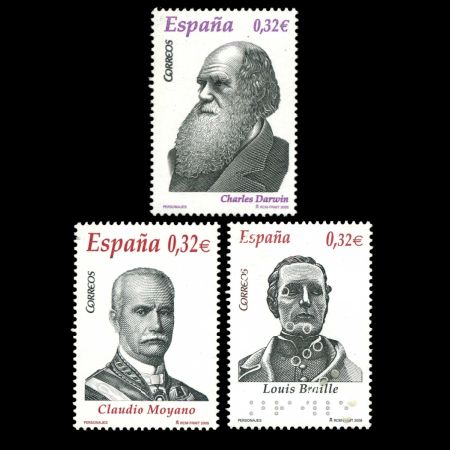 Charles Darwin among other famous personalities on stamps of Spain 2009