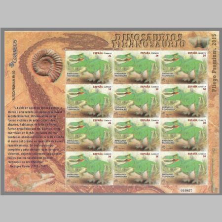Tyrannosaurus on Mini Sheet of Spain 2015