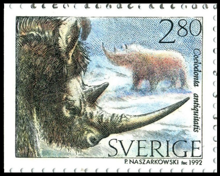 Woolly Rhinoceros on stamp of Swededn 1992