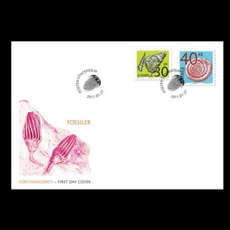 Mollusk and Cuttlefish fossils on FDC of Sweden 2011