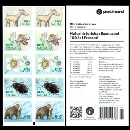 prehistoric and modern animals on stamps of Sweden 2016