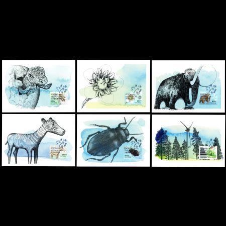 prehistoric and modern animals on maxi cards of Sweden 2016