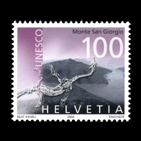 Fossil of Monte San Giorgio on stamp of Switzerland 2004