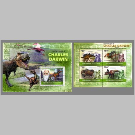 Charles Darwin and Dinosaurs on stamps of Togo 2010