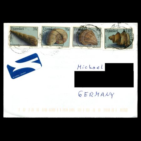 Marine fossils stamp from 1992 on used cover of Transkei