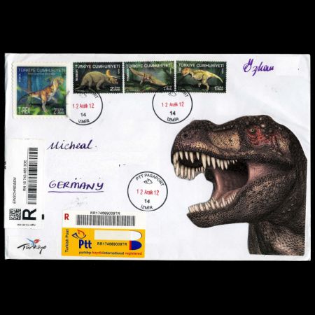 Dinosaur stamps of Turkey 2012 on used cover