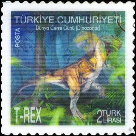 T-rex on hologram stamp of Turkey 2012