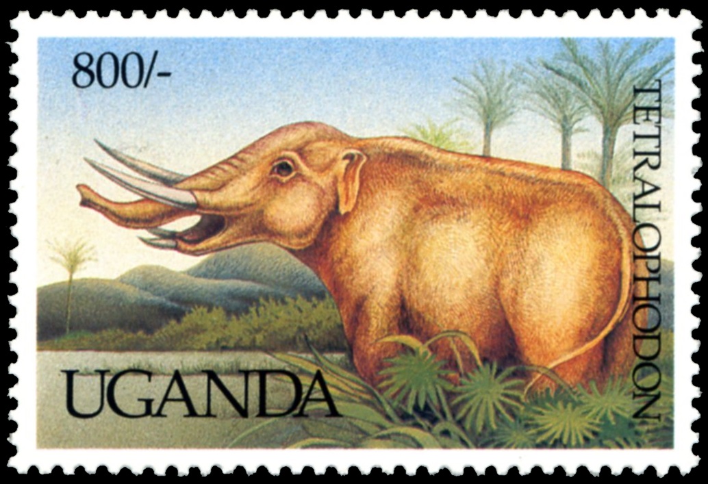 Reconstruction of Tetralophodon on stamp of Uganda 1992