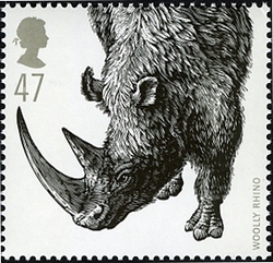 Woolly rhino on stamp of UK 2006