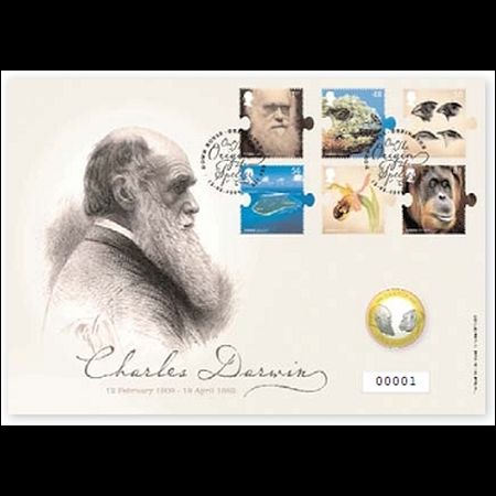 The 200th anniversary of Charles Darwin's birth and the 150th anniversary of On the Origin of Species coin cover of UK 2009