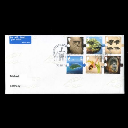 The 200th anniversary of Charles Darwin's birth and the 150th anniversary of On the Origin of Species stamos of UK 2009 on used cover
