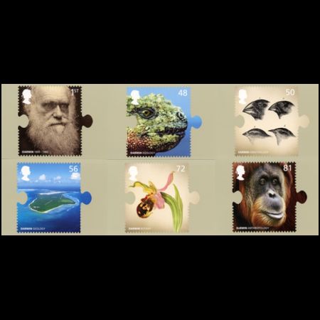 The 200th anniversary of Charles Darwin's birth and the 150th anniversary of On the Origin of Species post cards of UK 2009