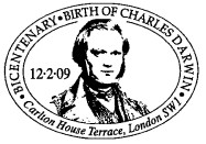 postmark with portrait of young Charles Darwin