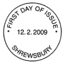 Shrewsbury non-pictorial FD postmark for Charles Darwin stamps.