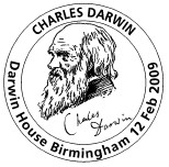 postmark showing portrait and signature of Charles Darwin