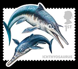 Ichthyosaurus on stamp of Great Britain