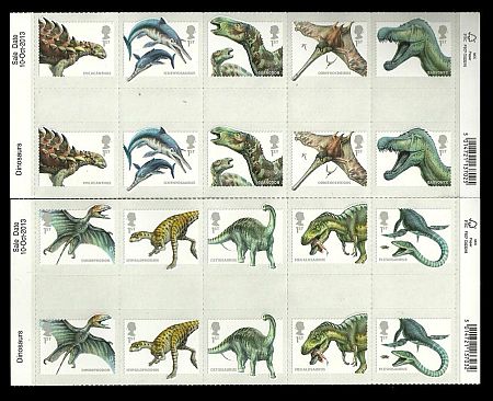 gutter pair stamps of dinosaurs UK 2013