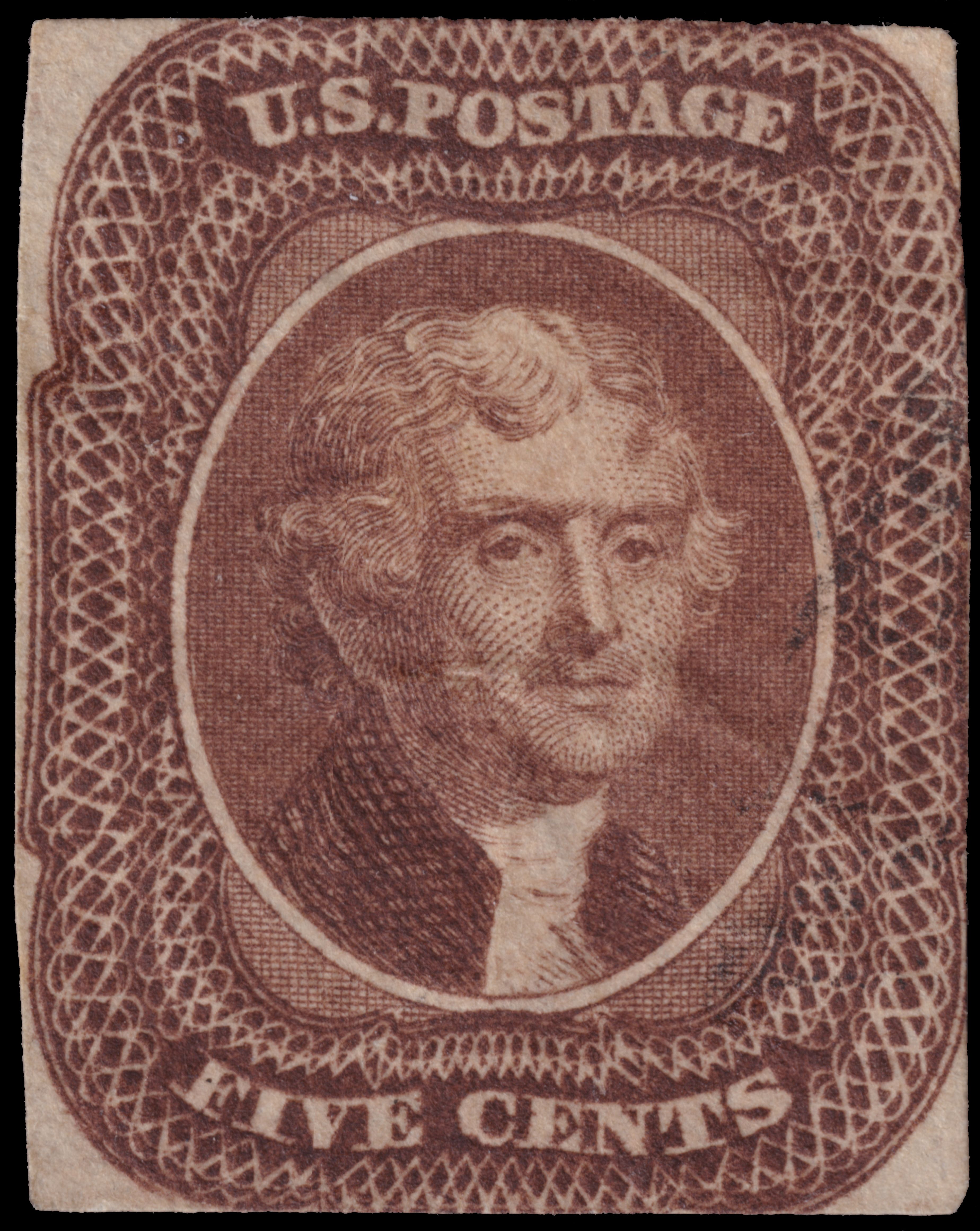 Thomas Jefferson on stamp of USA from 1856 Thomas Jefferson on stamp of USA from 1856