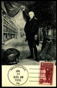 Charles Wilson Peale with mastodon bones on Maxi Cards of USA from 1955 Charles Wilson Peale with mastodon bones on Maxi Cards of USA from 1955