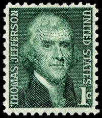 Thomas Jefferson on stamp of USA 1968