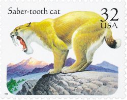 Saber-tooth cat on stamp of USA 1996