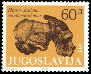 Homo sapiens neanderthalensis on stamp of Yugoslavia 1985