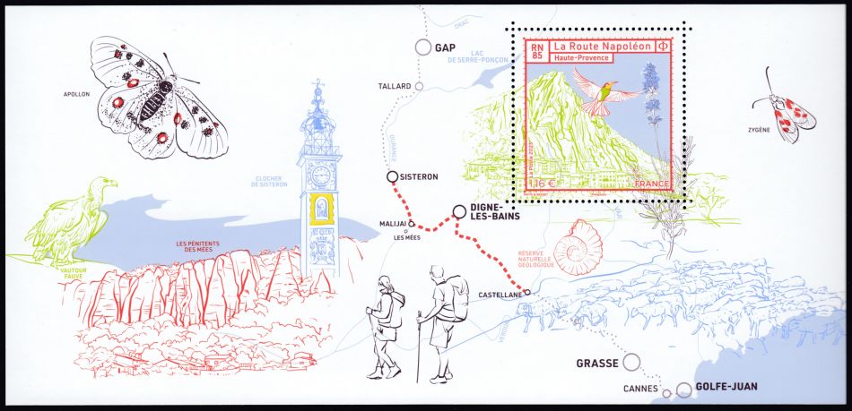 Additional Mini-Sheets of the Route Napoléon stamps set of France 2023