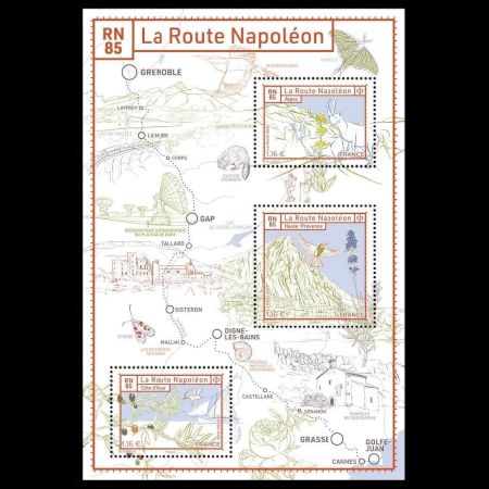 Ammonite on margin of Souvenir-Sheet Route Napoléon of France 2023