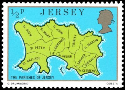 Map of Jersey on stamp from 1976
