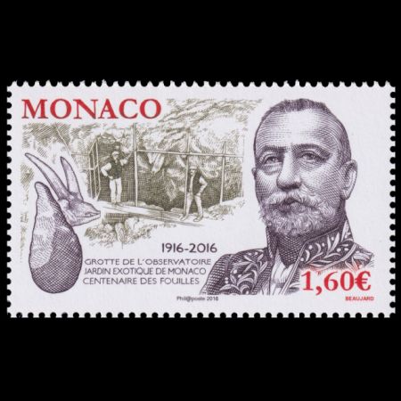 Prince Albert I and fossil discovery on stamp of Monaco 2016