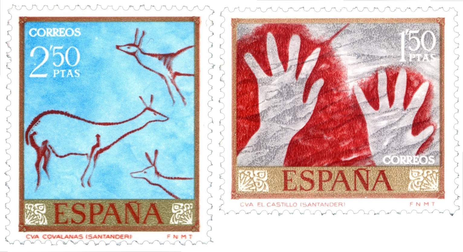 Cave paintings on stamps of Spain 1967