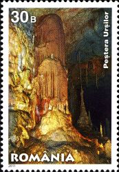 Ursilor Cave on stamp of Romania 2011