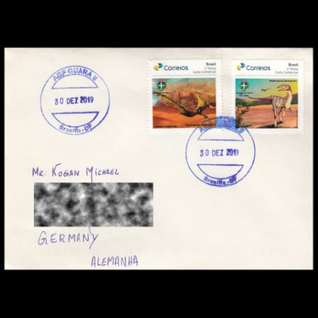 Dinosaurs from Parana personalized stamps of Brazil 2019 on circulated letter to Germany