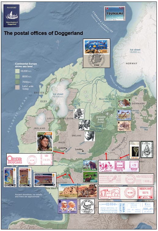 Map of Doggerland with associated philatelic materials