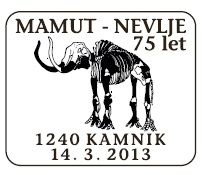 commemorative post mark of 75 years of the discovery of a mammoth in Nevlje by Kamnik on stamp of Slovenia 2013