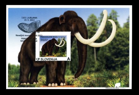 Maxi cards of 75 years of the discovery of a mammoth in Nevlje by Kamnik stamp of Slovenia 2013