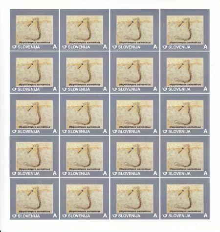 Slovenia 2014, sheet of stamps - Discovery of sea-horse fossil at Kamnik–Savinja Alps
