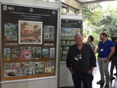 Dr. Antonio Carlos Sequeira by mounted philatelic posters X Brazilian Symposium of Vertebrates Paleontology