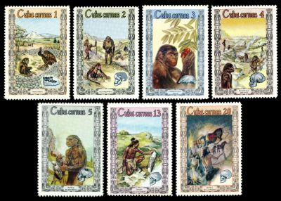 First pictorial stamps depicting prehistoric human