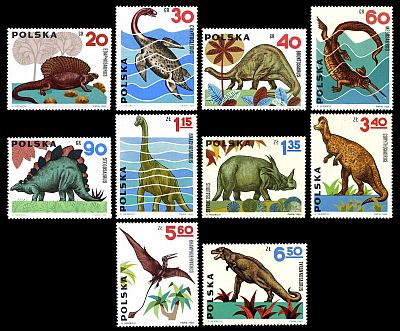 First pictorial stamps depicting prehistoric animals