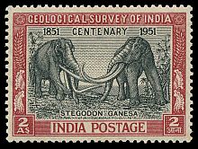 first reconstruction of a prehistoric animal on stamp of India 1951