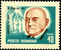 Grigores Antipa with fossil of Dinotherium on stamp of Romania 1967