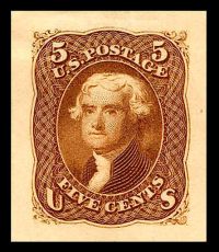 Thomas Jefferson on stamp of USA 1851