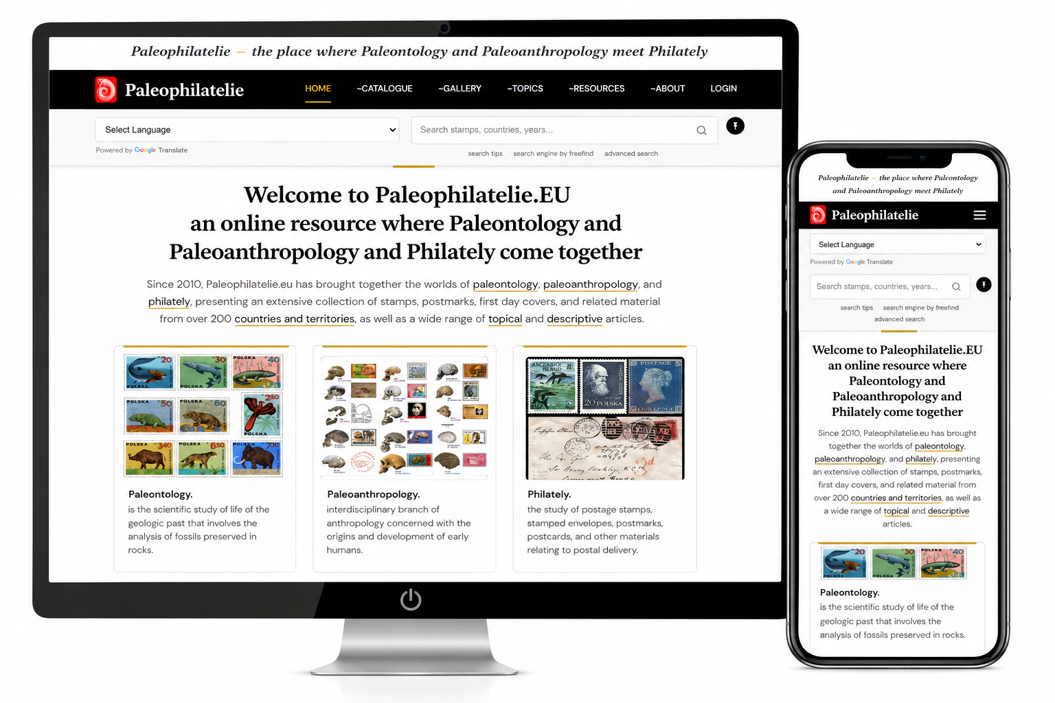 The Paleophilatelie website on different devices