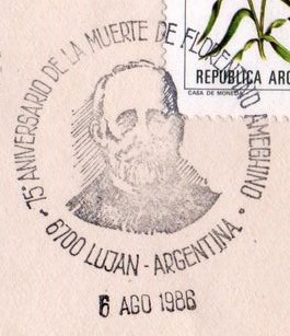 Florentino Ameghino on commemorative postmark of Argentina 1986