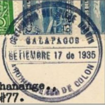 Commemorative postmarks of Ecuador 1935 for opening the monument of Charles Darwin on San Christobal island of Galapagos archipelago