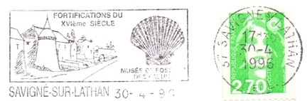 Savigneen Museum in Faluns on postmark of France 1996